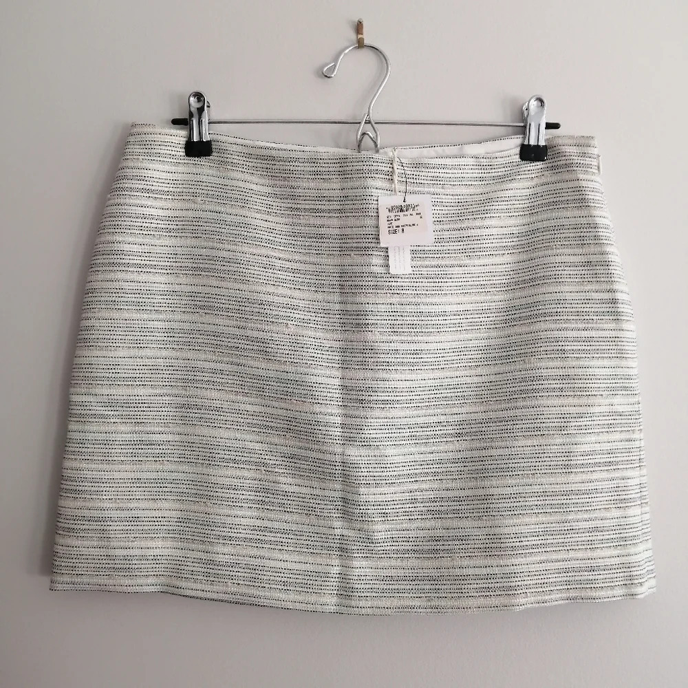NWT Club Monaco Rowan Linen Blend A-Line Mini Skirt Cream w Stripes Size 8